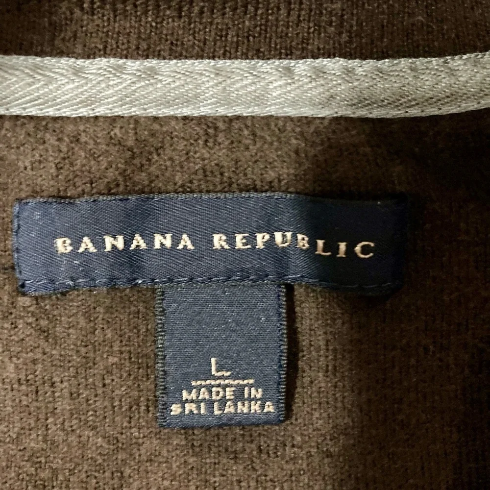 Banana Republic Men’s Size Large Brown/Grey‎ Striped 1/4 Zip Sweater